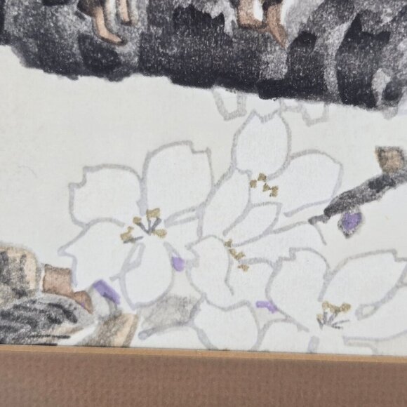 Vintage 1950's Woodblock Print "Owl and Cherry" by Eiichi Kotozuka Framed Glass - Picture 8 of 16